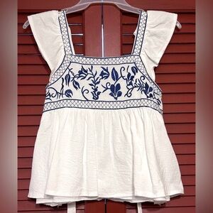 SHEIN Floral Embroidery Ruffle Trim Peplum Blouse